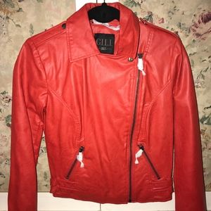 GILI Faux Leather Double Side Buckle Moto Jacket